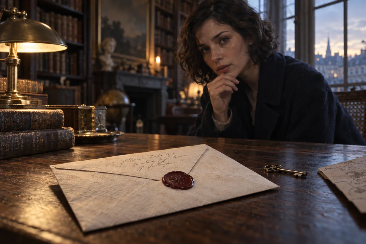 Une enveloppe scellée et une clé sur la table d’une bibliothèque. Camille attend de l’autre côté.